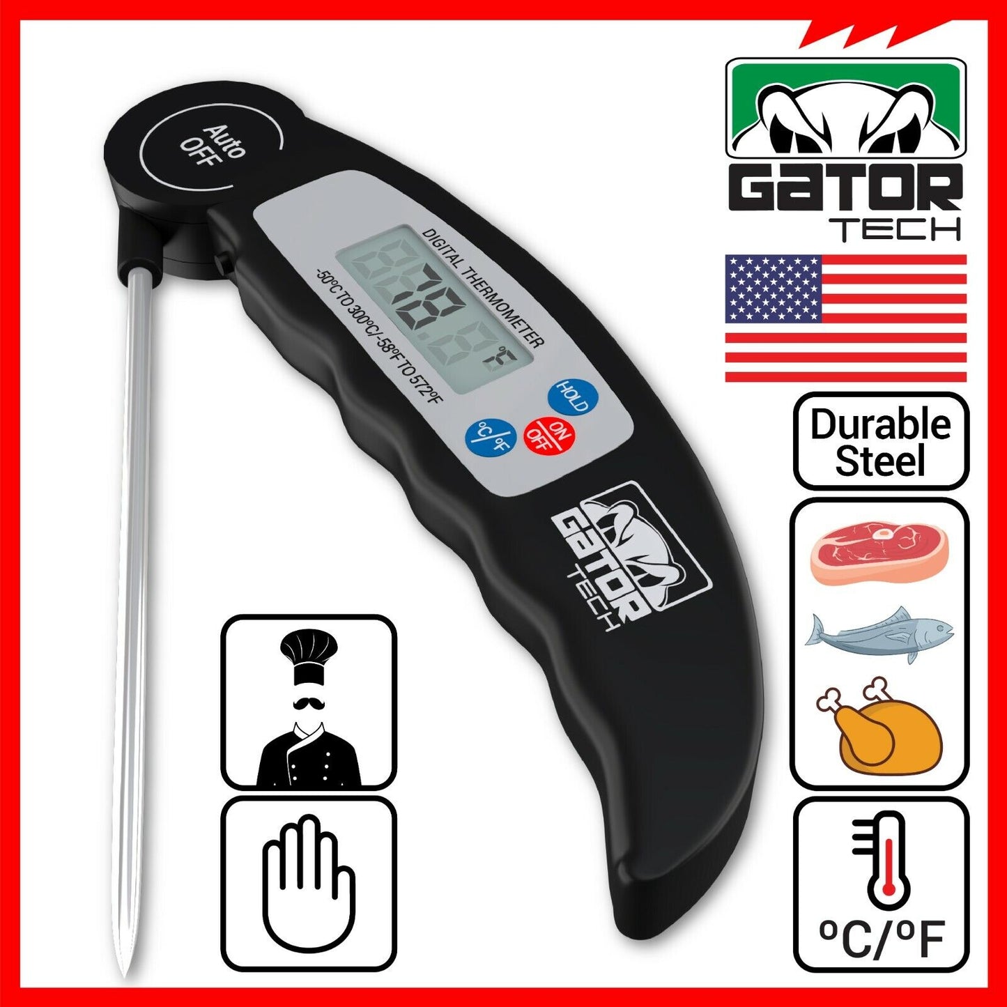 Digital Electronic Food Meat Thermometer LED Kitchen Cooking BBQ Grill Foldable