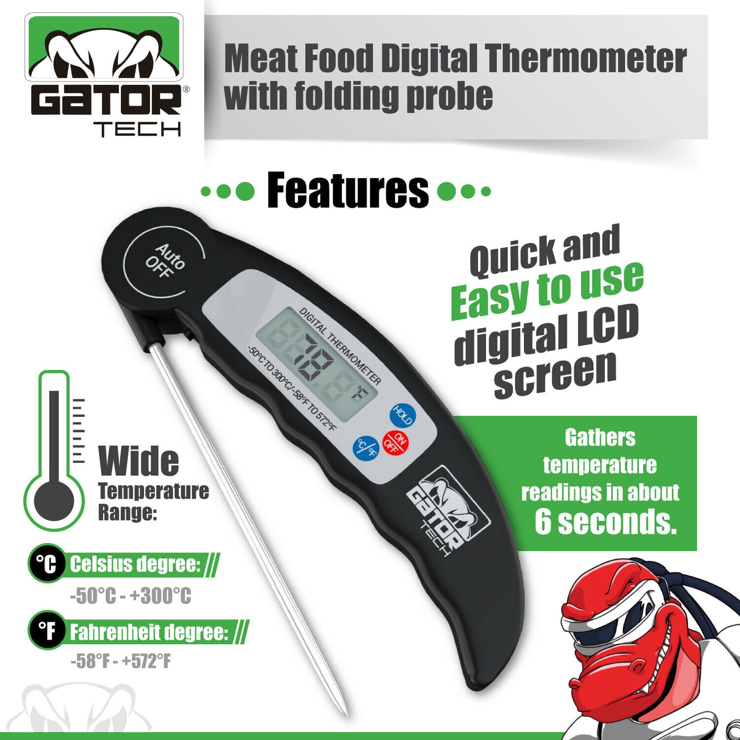 Digital Electronic Food Meat Thermometer LED Kitchen Cooking BBQ Grill Foldable