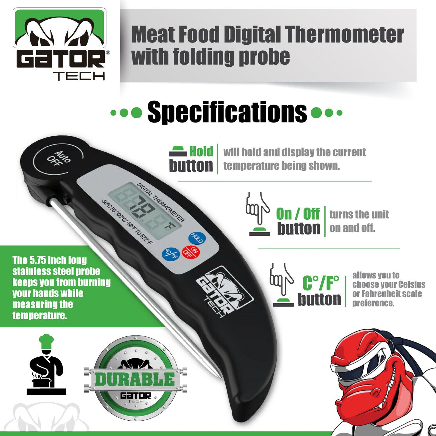 Digital Electronic Food Meat Thermometer LED Kitchen Cooking BBQ Grill Foldable