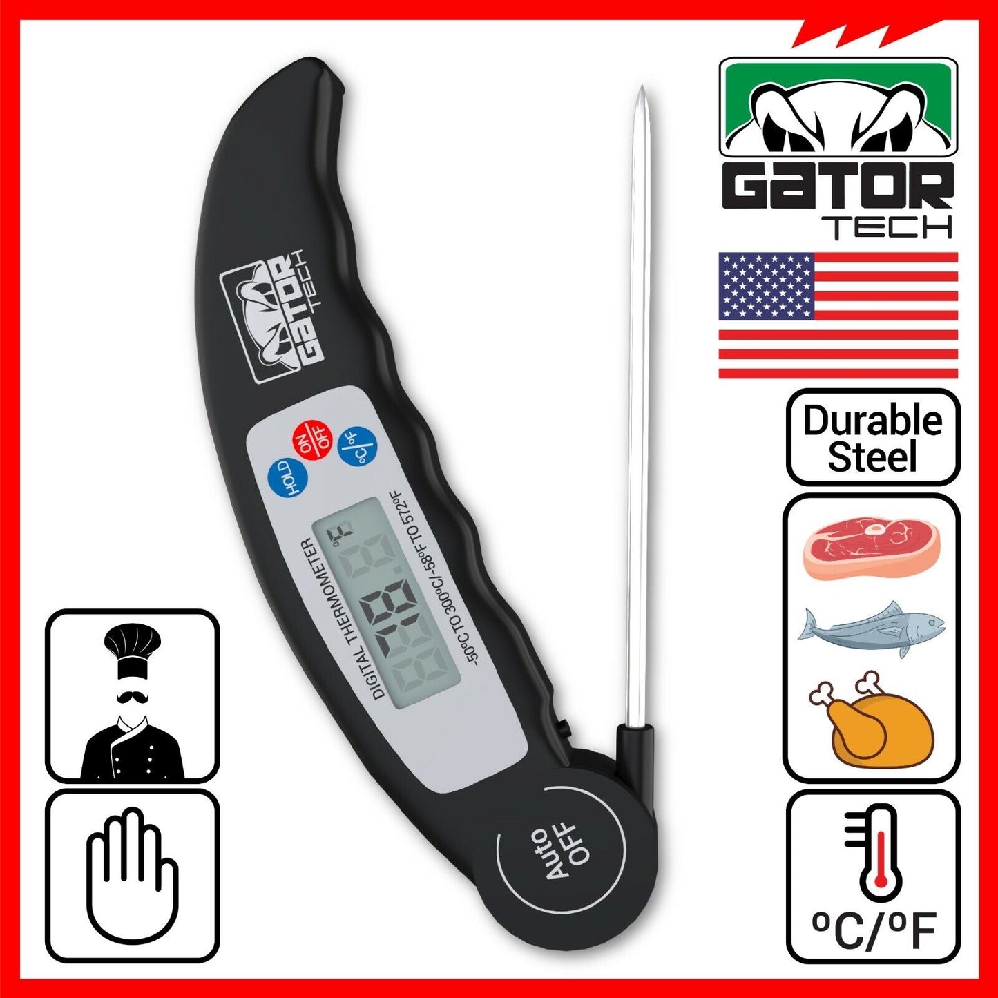Digital Electronic Food Meat Thermometer LED Kitchen Cooking BBQ Grill Foldable