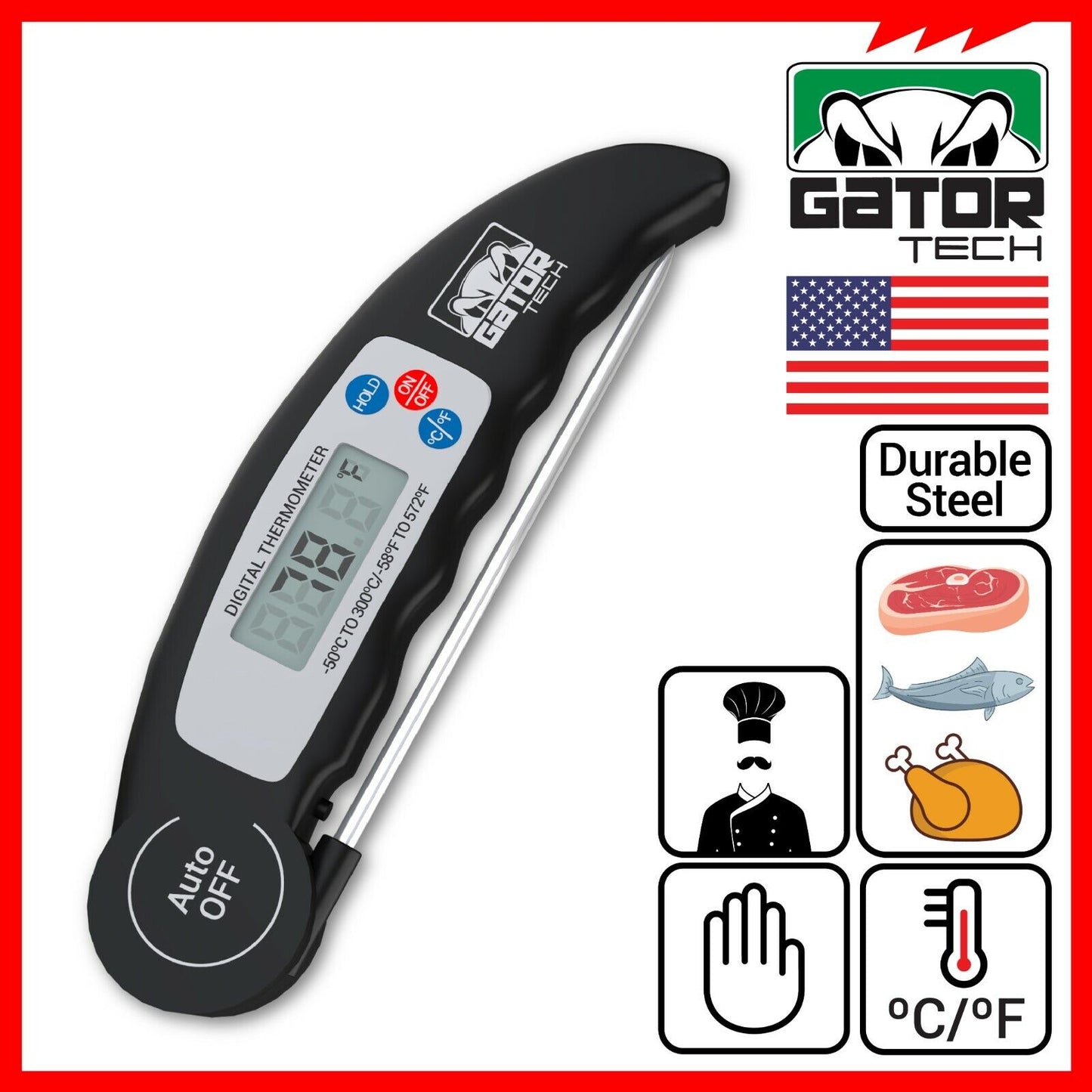 Digital Electronic Food Meat Thermometer LED Kitchen Cooking BBQ Grill Foldable