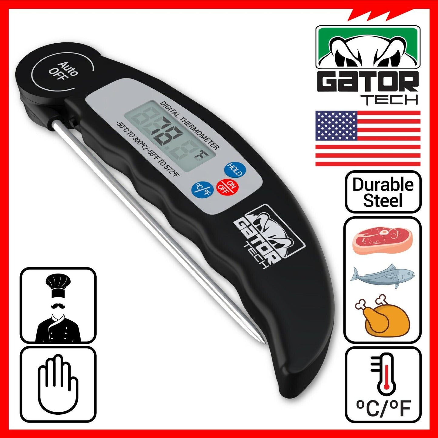 Digital Electronic Food Meat Thermometer LED Kitchen Cooking BBQ Grill Foldable
