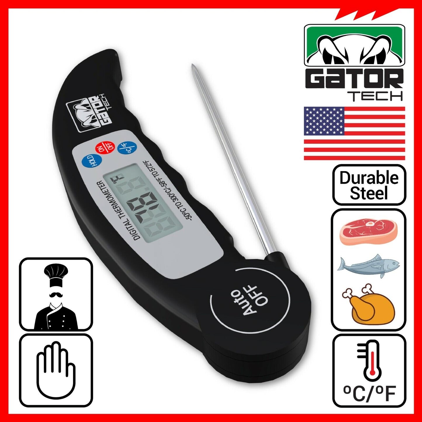 Digital Electronic Food Meat Thermometer LED Kitchen Cooking BBQ Grill Foldable