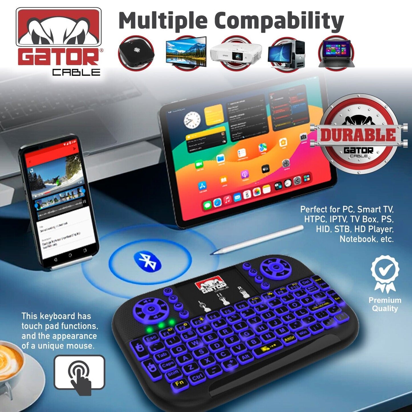 Mini Wireless Bluetooth Keyboard Remote Touchpad Smart-TV Android TV PC Backlit