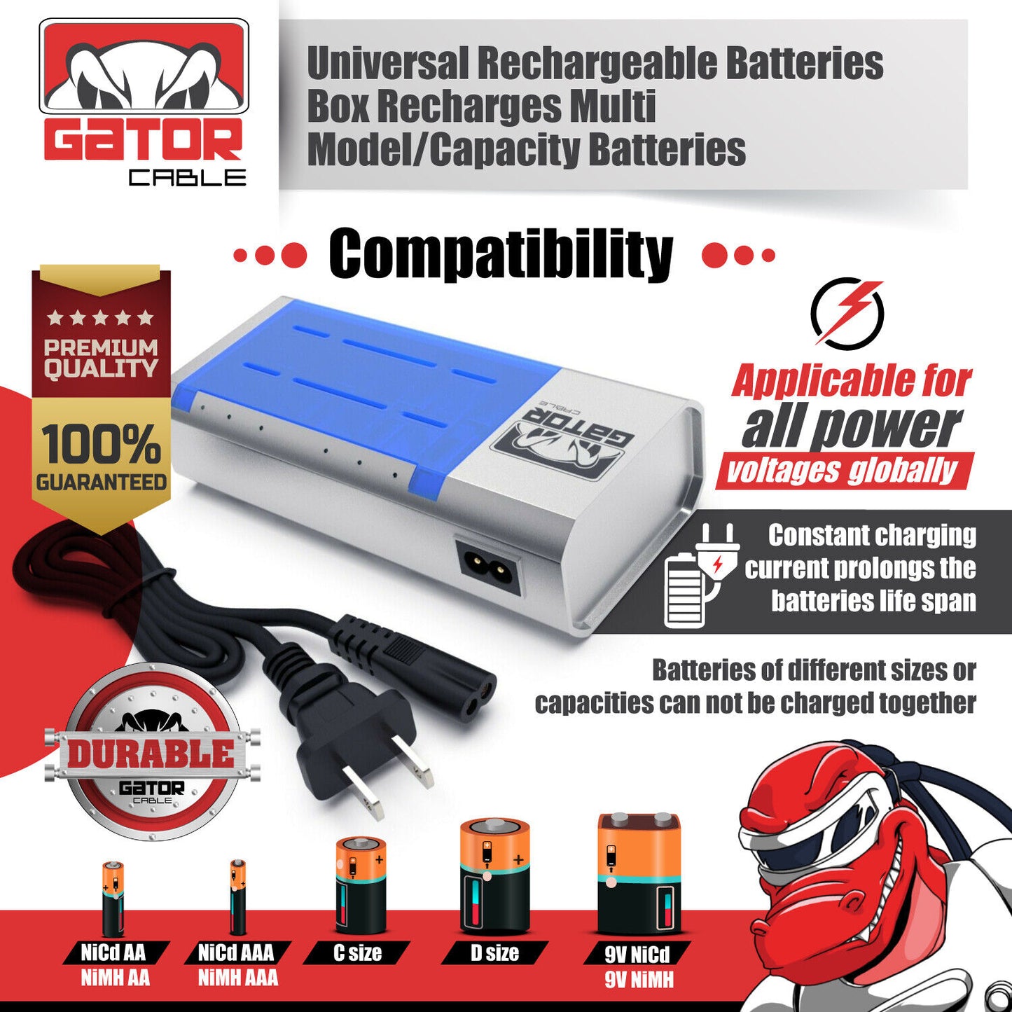 Universal Rechargeable Batteries Battery Charger For AA AAA C D 9V Ni-MH Ni-CD