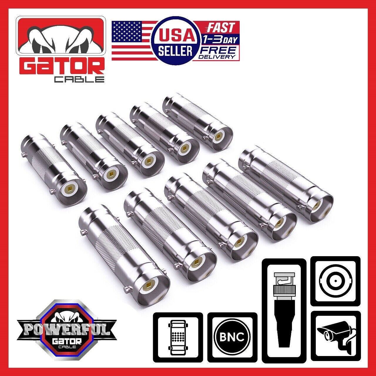BNC Female to Female Connector Adapter Coupler Extension for CCTV Camera 10Pack