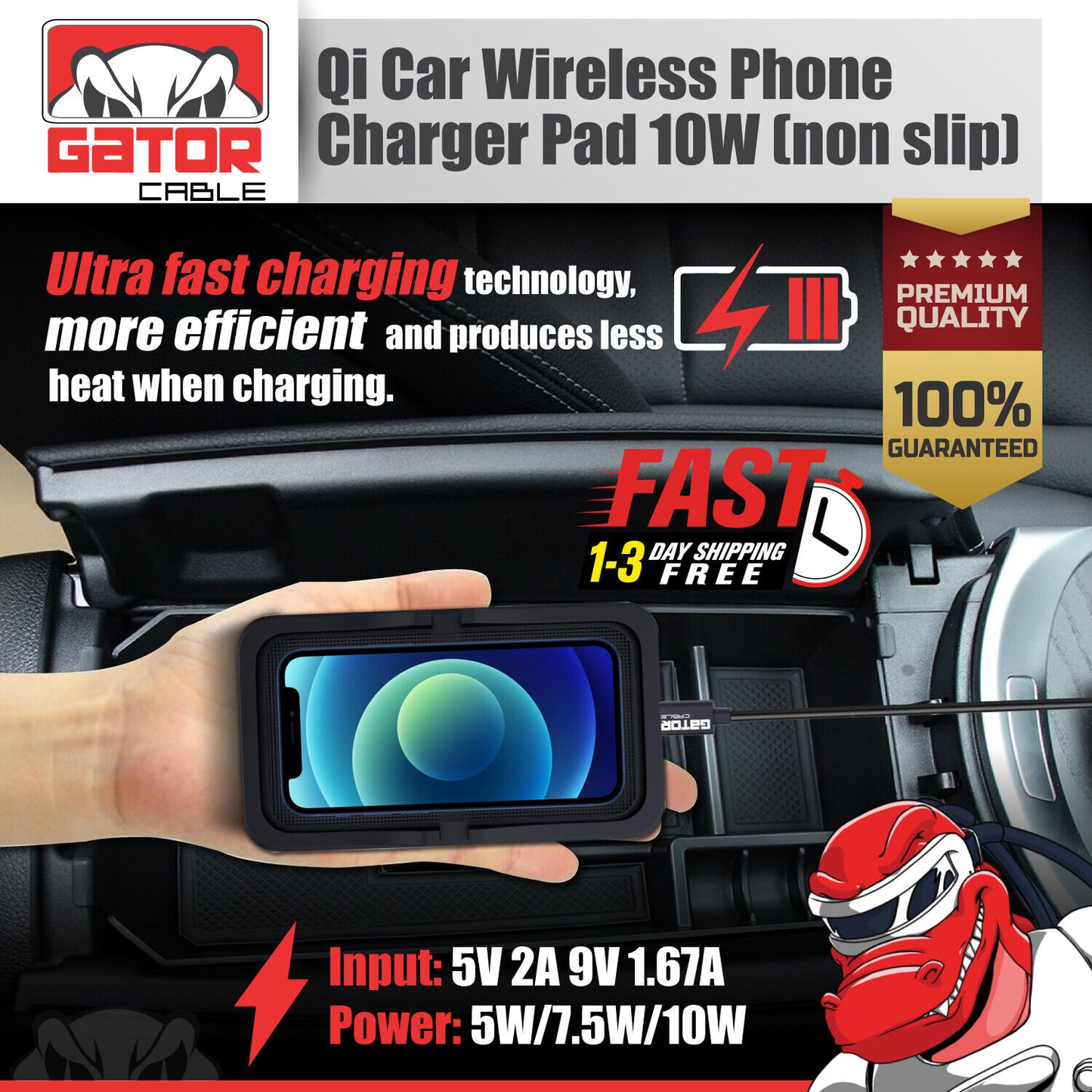 Car Wireless Phone Charger Pad Fast Charge Mat 10W for iPhone Samsung Universal