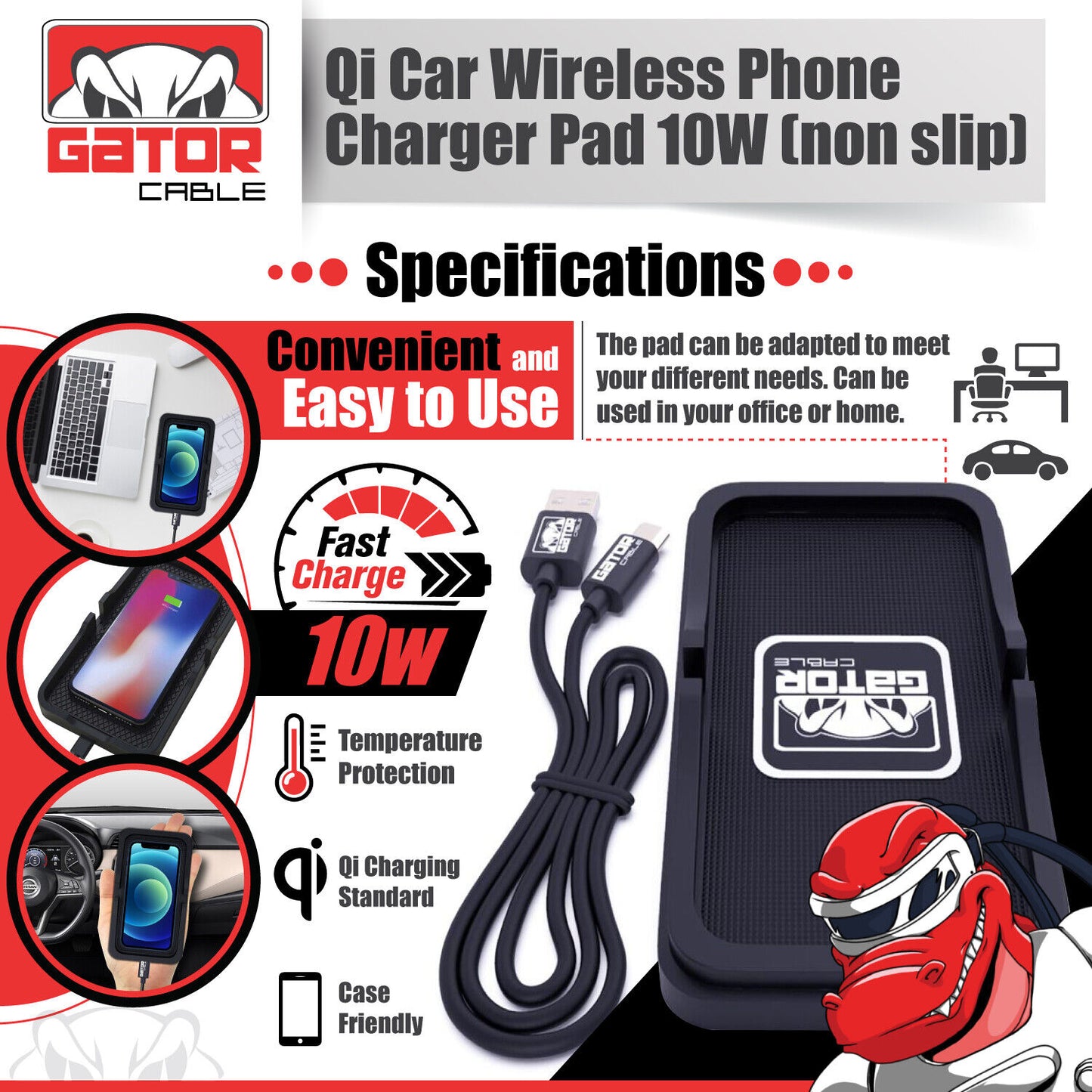 Car Wireless Phone Charger Pad Fast Charge Mat 10W for iPhone Samsung Universal