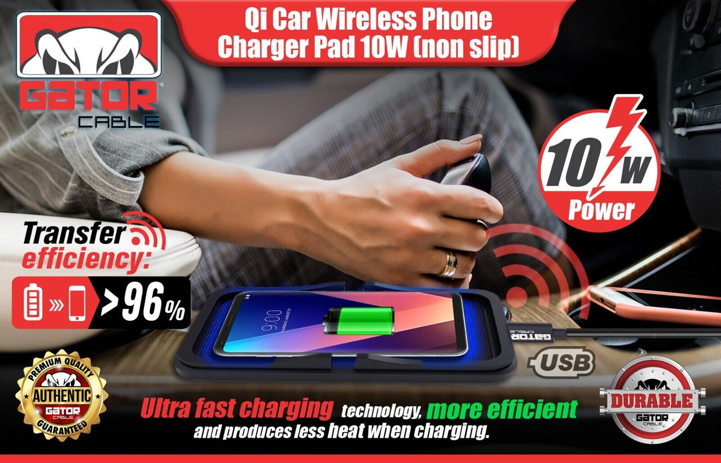 Car Wireless Phone Charger Pad Fast Charge Mat 10W for iPhone Samsung Universal