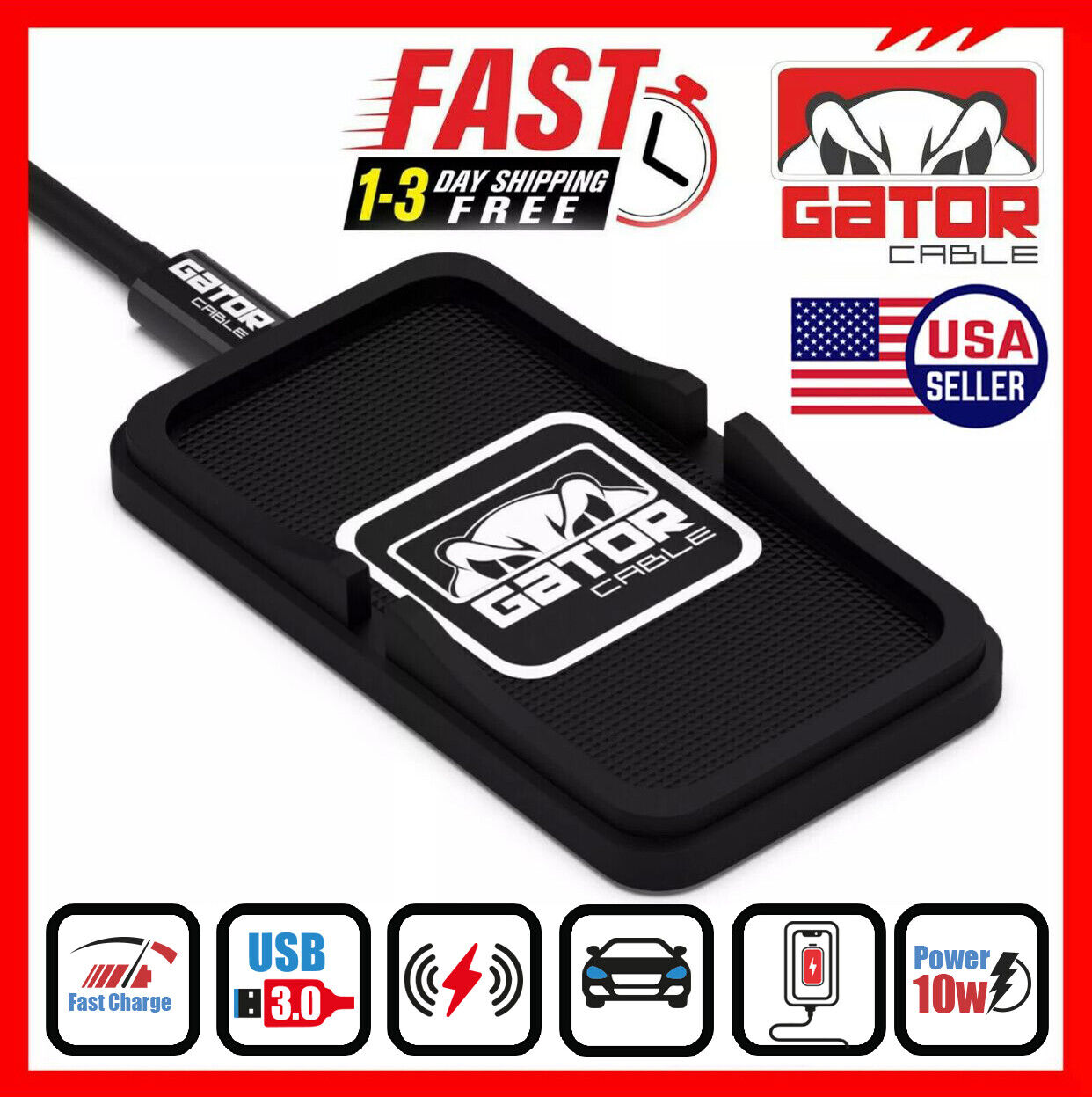 Car Wireless Phone Charger Pad Fast Charge Mat 10W for iPhone Samsung Universal