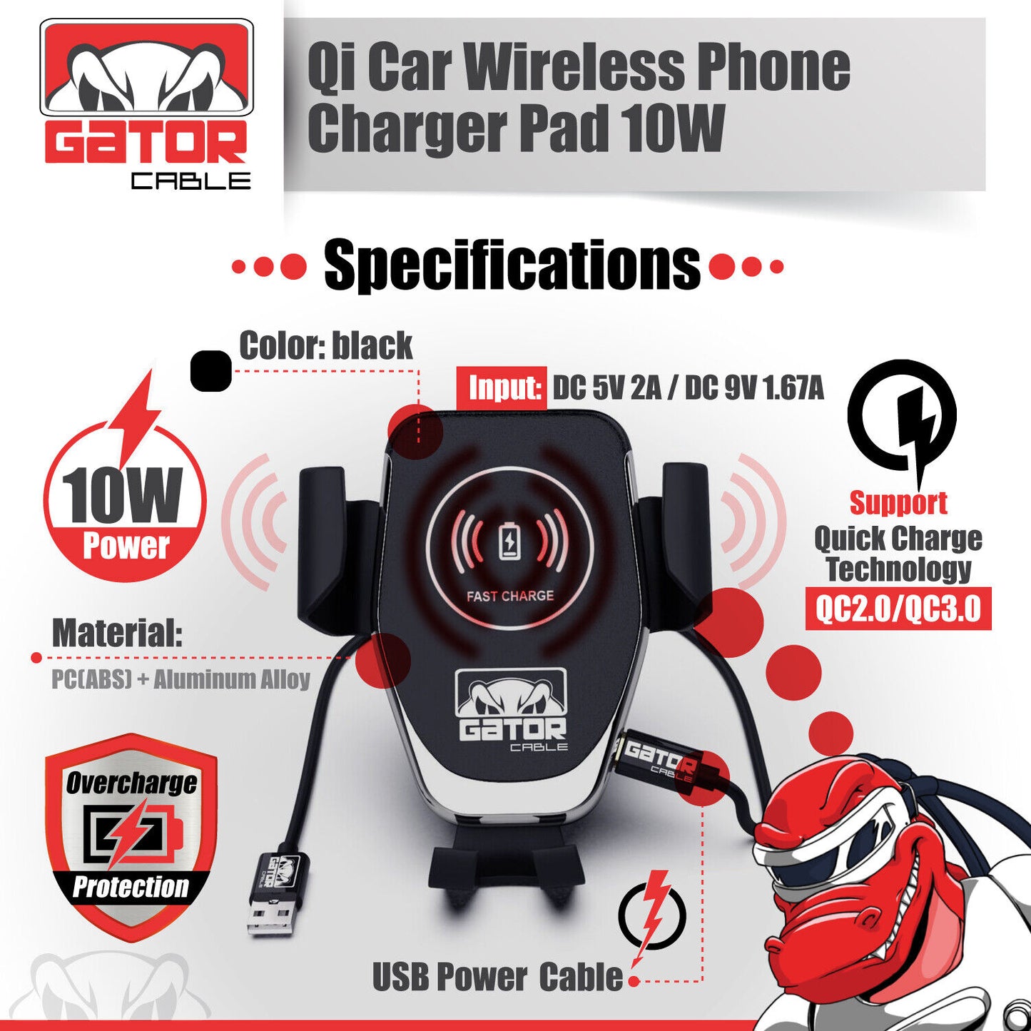 Car Wireless Phone Charger Mount Holder Air Vent Fast Charge Qi 10W Universal