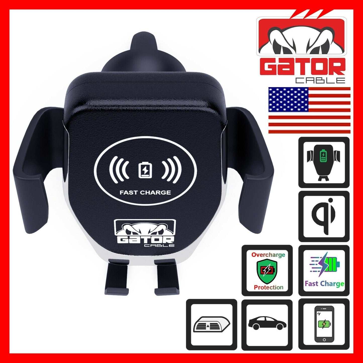 Car Wireless Phone Charger Mount Holder Air Vent Fast Charge Qi 10W Universal