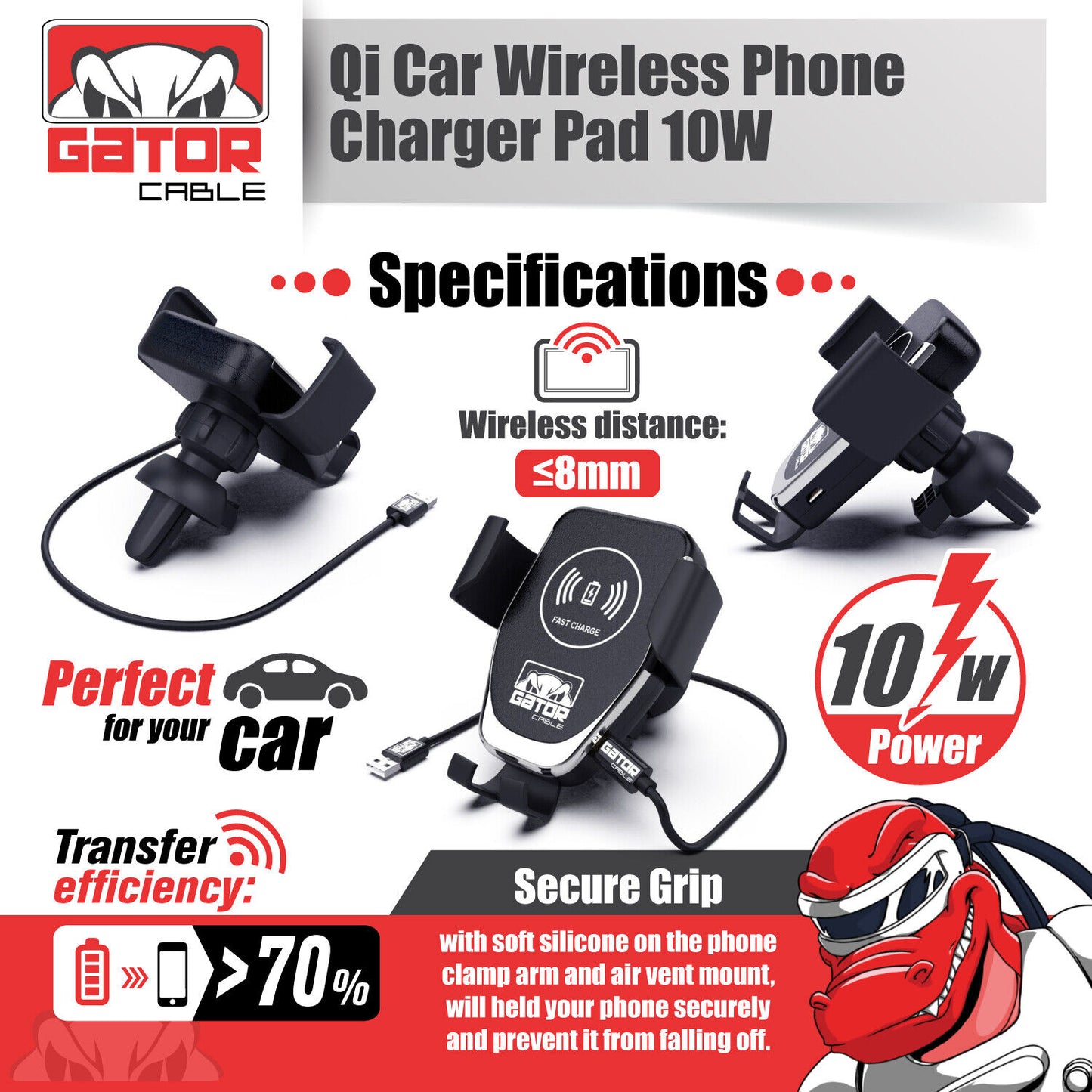 Car Wireless Phone Charger Mount Holder Air Vent Fast Charge Qi 10W Universal