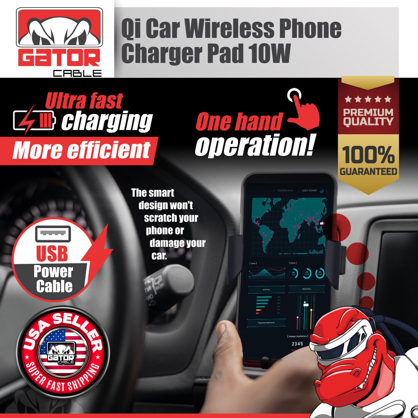 Car Wireless Phone Charger Mount Holder Air Vent Fast Charge Qi 10W Universal