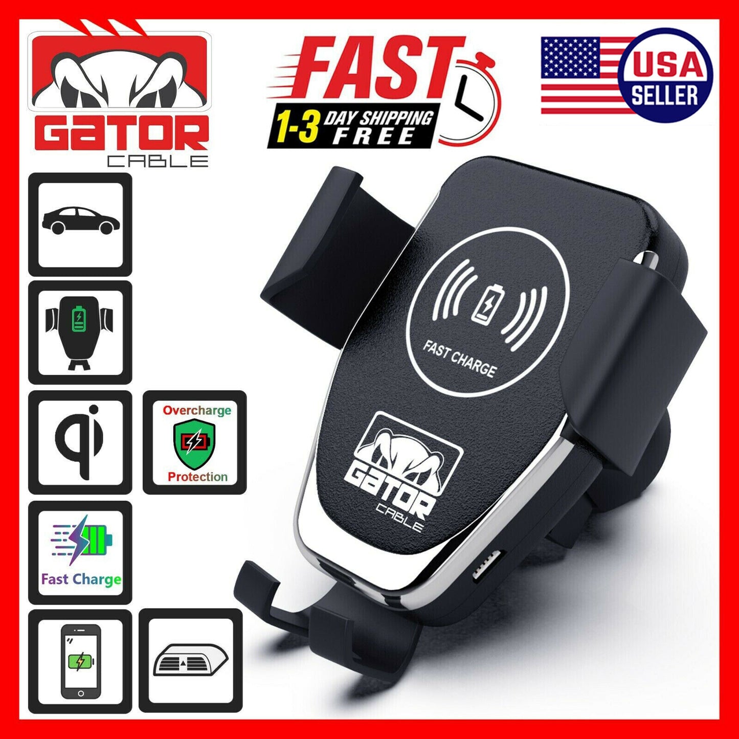 Car Wireless Phone Charger Mount Holder Air Vent Fast Charge Qi 10W Universal
