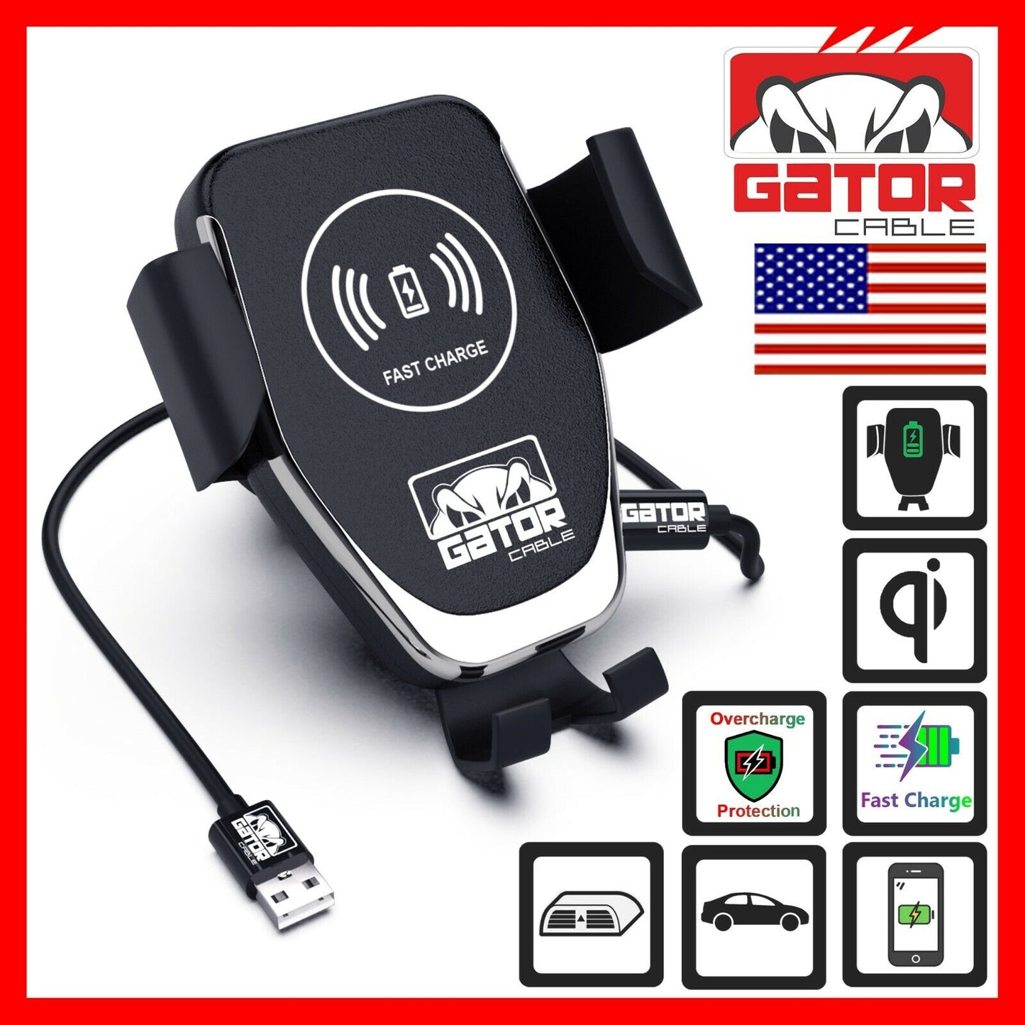Car Wireless Phone Charger Mount Holder Air Vent Fast Charge Qi 10W Universal