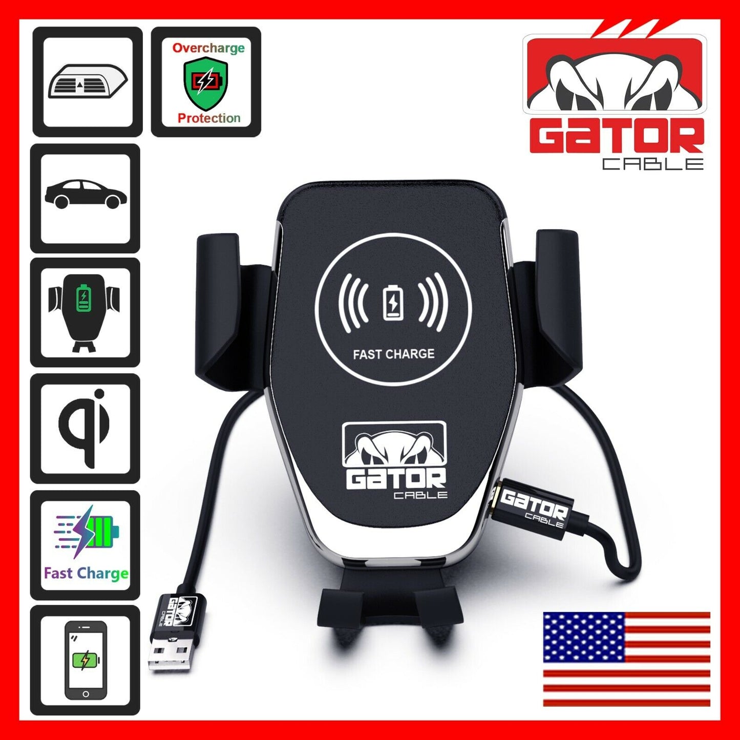 Car Wireless Phone Charger Mount Holder Air Vent Fast Charge Qi 10W Universal