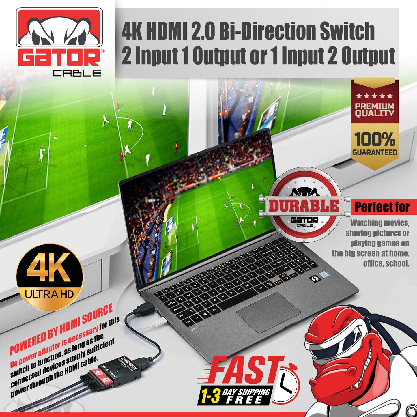 Bi-Direction 4K HDMI 2.0 Cable Switch Switcher Splitter HUB HDCP 2x1 1x2 In Out