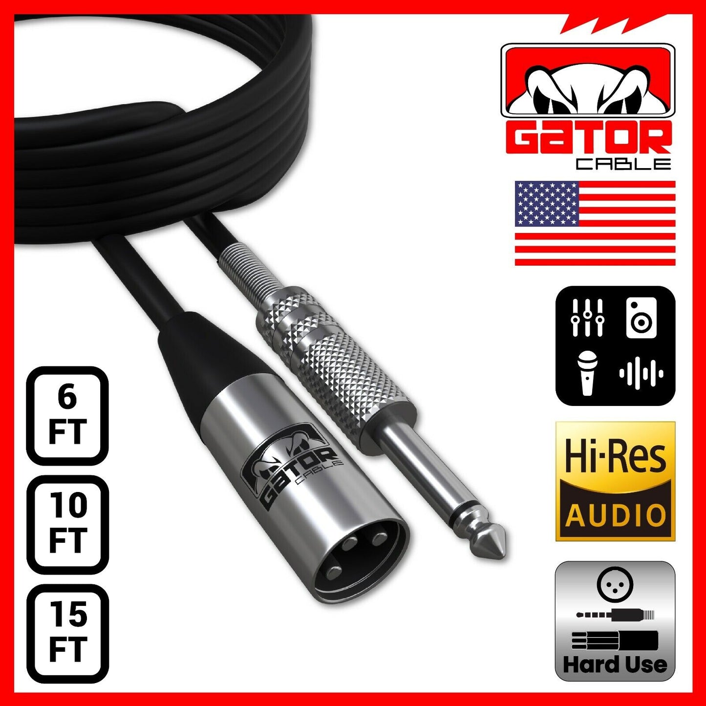 XLR 3-Pin Male to 1/4" Plug TS Microphone Mono Cable Unbalanced Shielded Audio