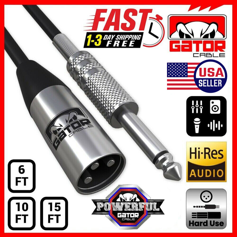 XLR 3-Pin Male to 1/4" Plug TS Microphone Mono Cable Unbalanced Shielded Audio