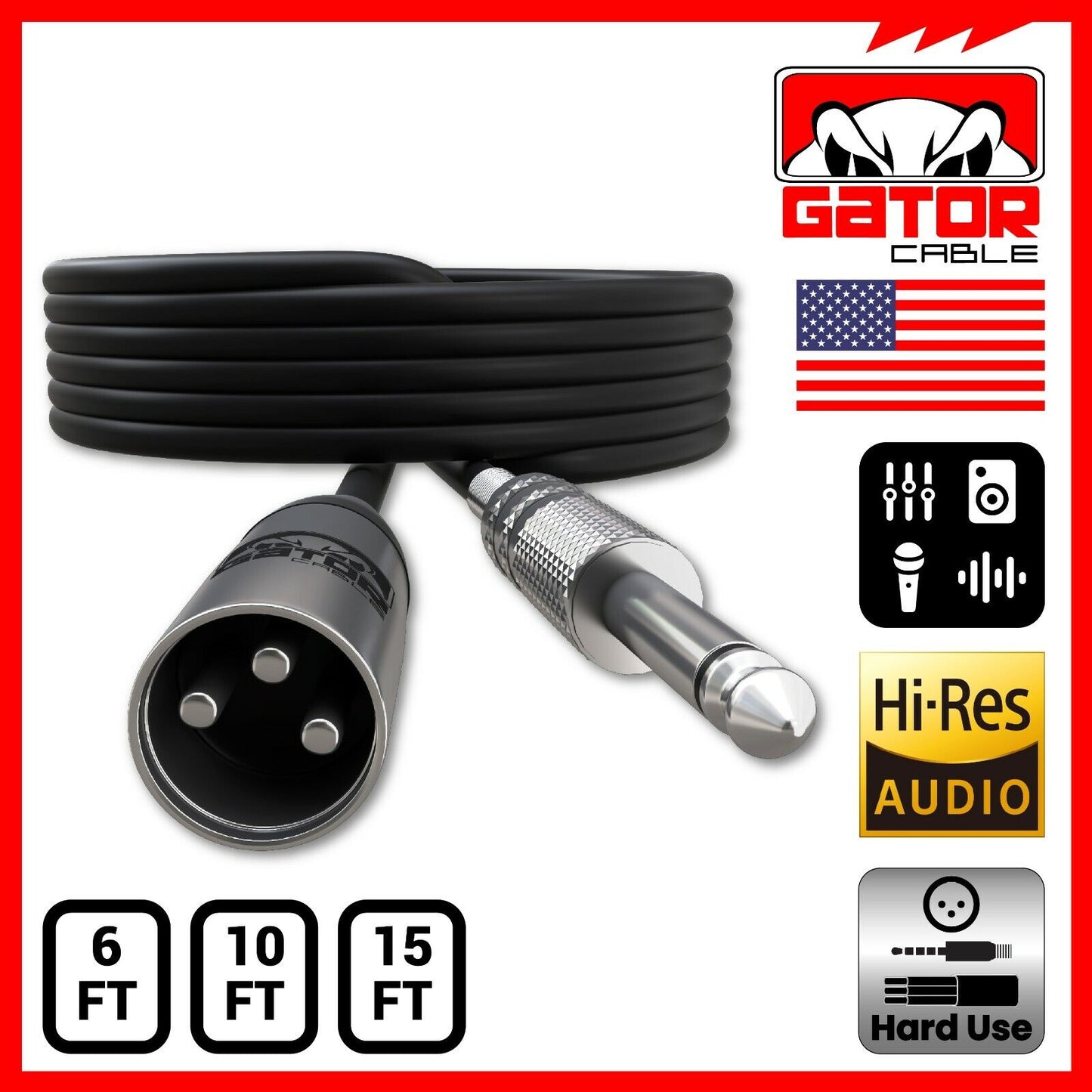 XLR 3-Pin Male to 1/4" Plug TS Microphone Mono Cable Unbalanced Shielded Audio