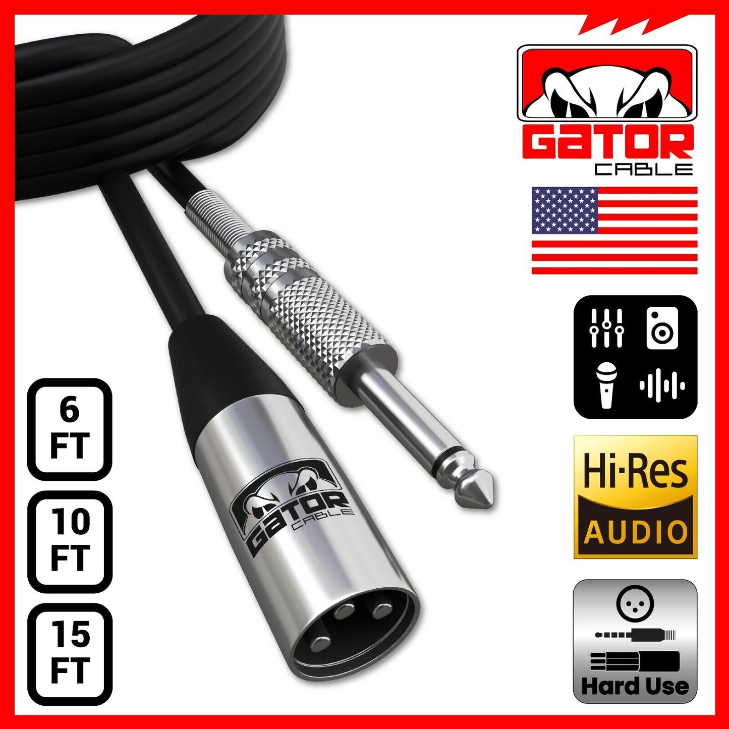 XLR 3-Pin Male to 1/4" Plug TS Microphone Mono Cable Unbalanced Shielded Audio