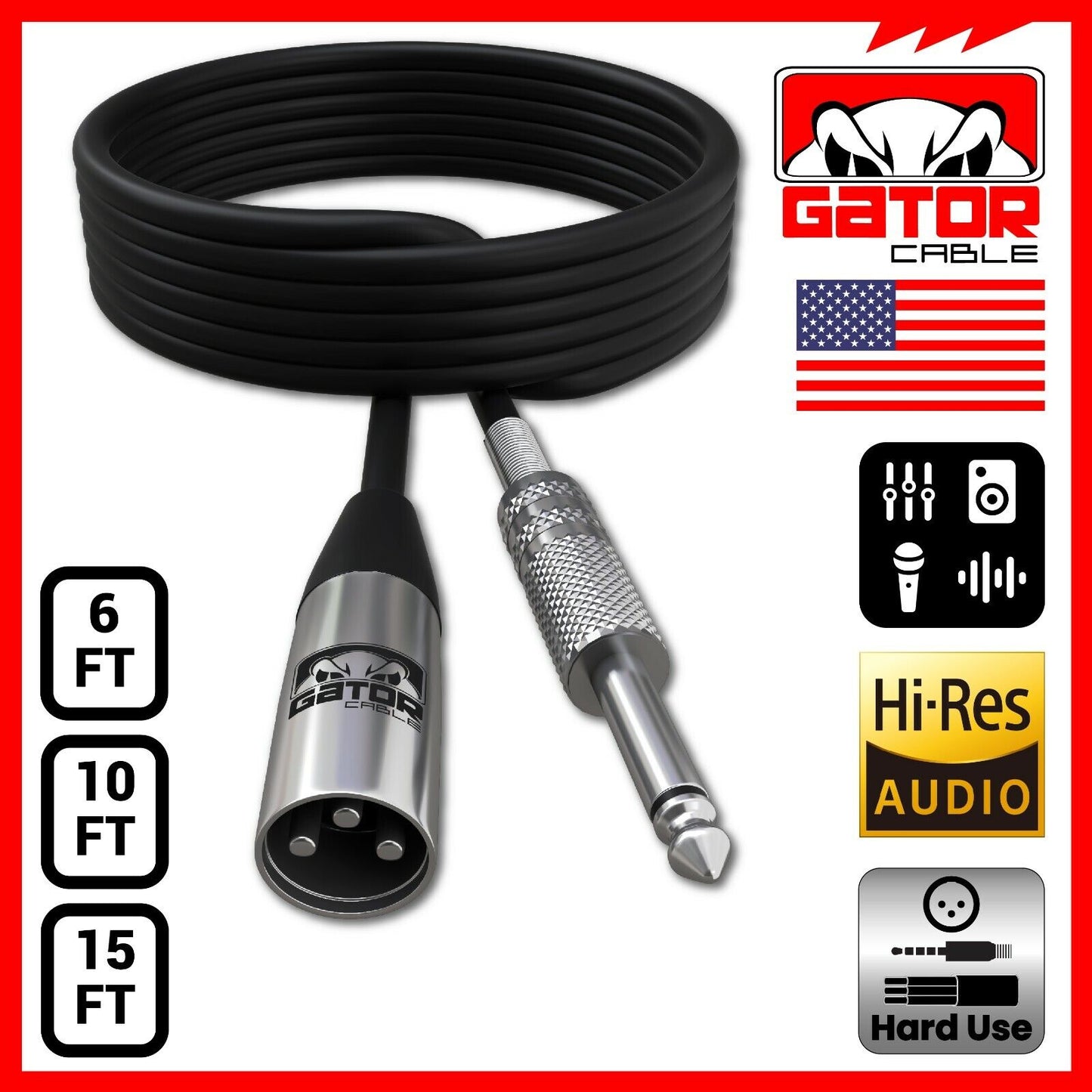 XLR 3-Pin Male to 1/4" Plug TS Microphone Mono Cable Unbalanced Shielded Audio