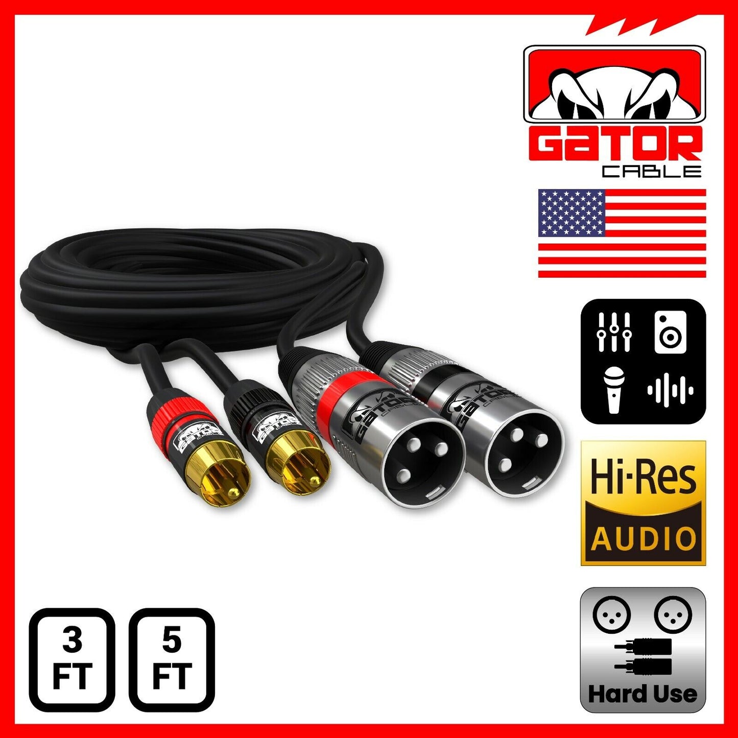 Dual XLR 3-Pin Male to Dual RCA Male Patch Cable Splitter Shielded Audio Plug