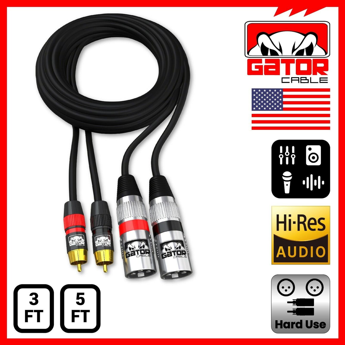 Dual XLR 3-Pin Male to Dual RCA Male Patch Cable Splitter Shielded Audio Plug