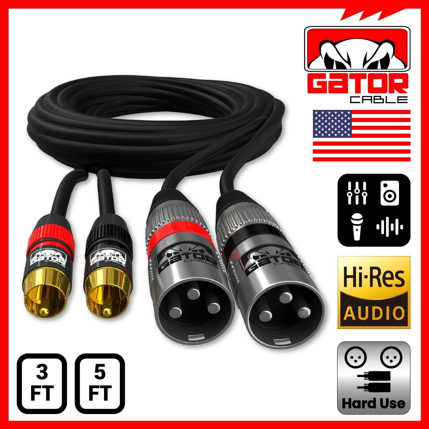 Dual XLR 3-Pin Male to Dual RCA Male Patch Cable Splitter Shielded Audio Plug
