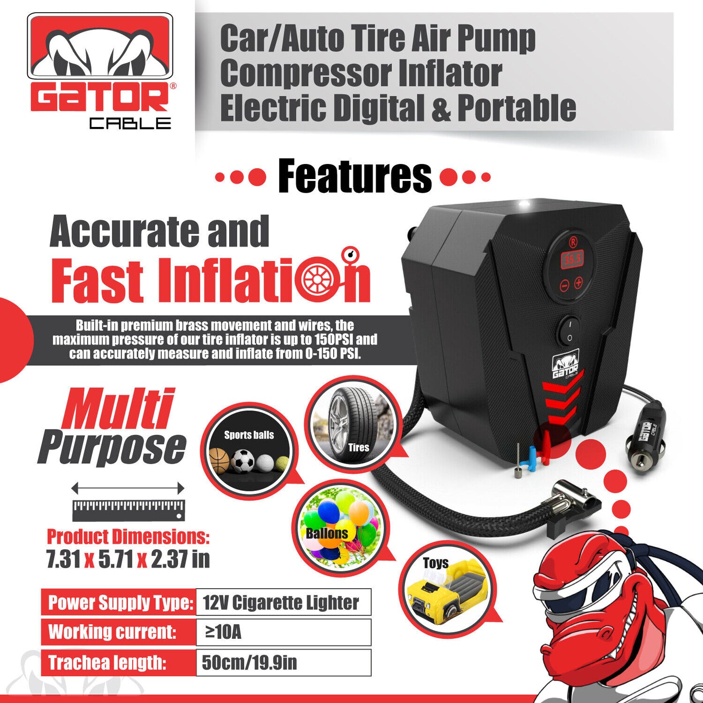 Car Air Tire Pump Inflator Compressor Digital Electric Auto Portable 150PSI 12V