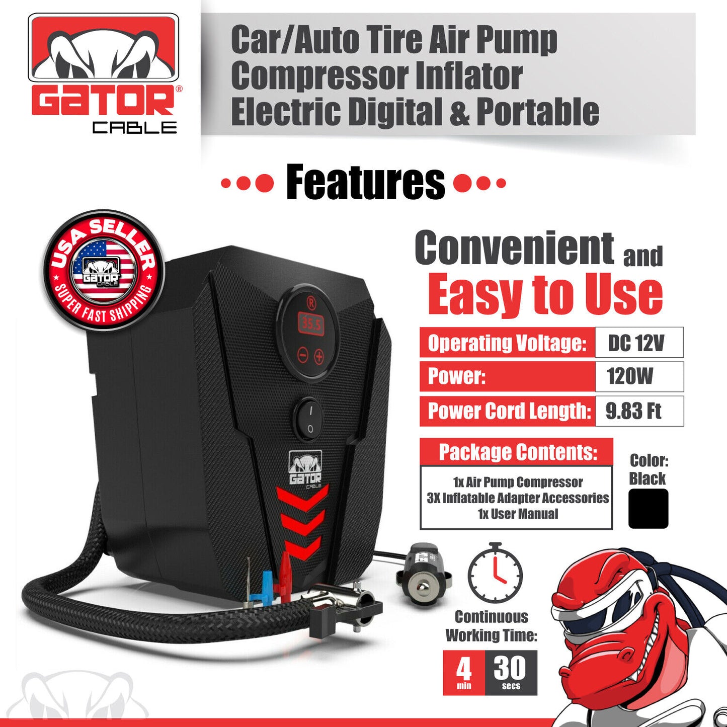 Car Air Tire Pump Inflator Compressor Digital Electric Auto Portable 150PSI 12V