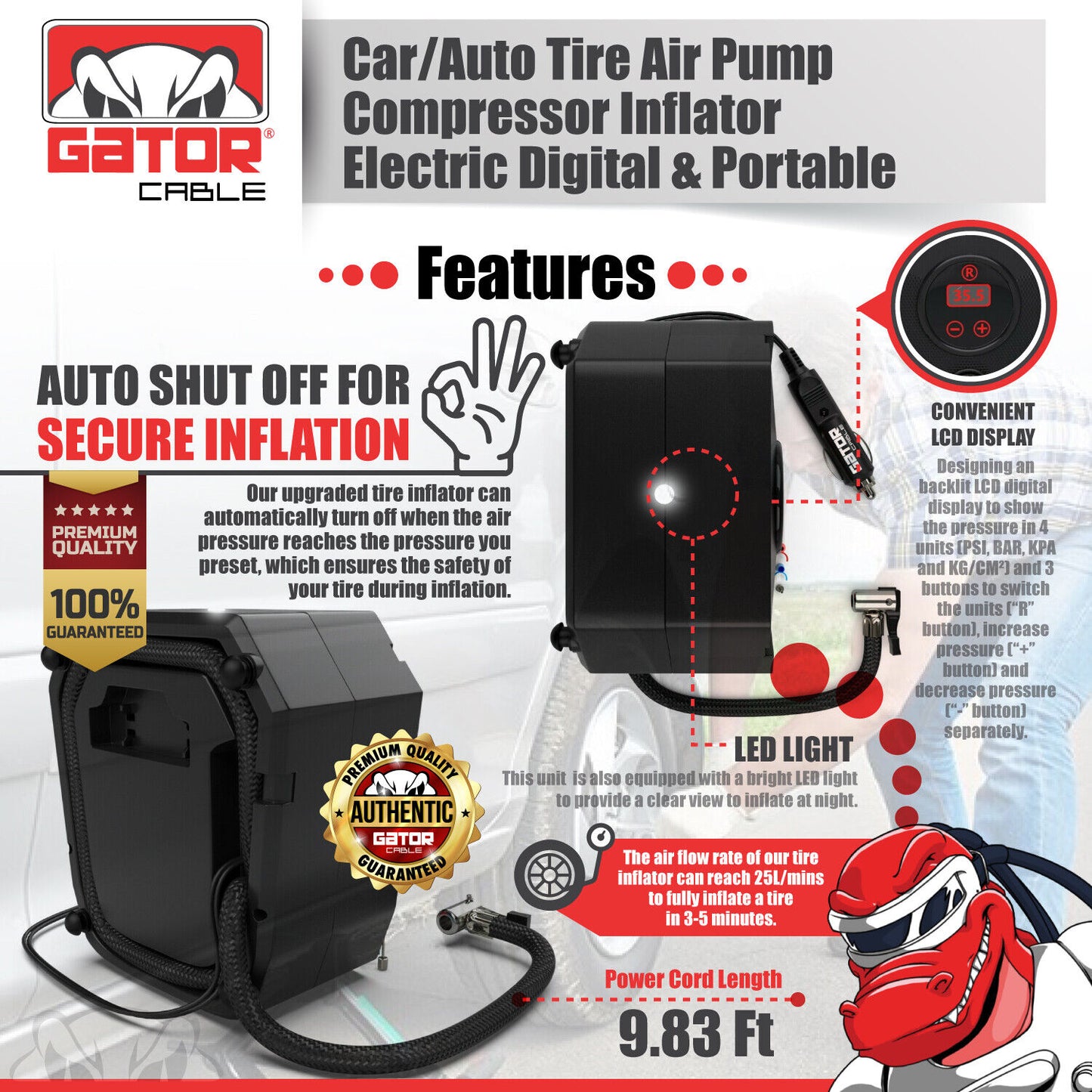 Car Air Tire Pump Inflator Compressor Digital Electric Auto Portable 150PSI 12V