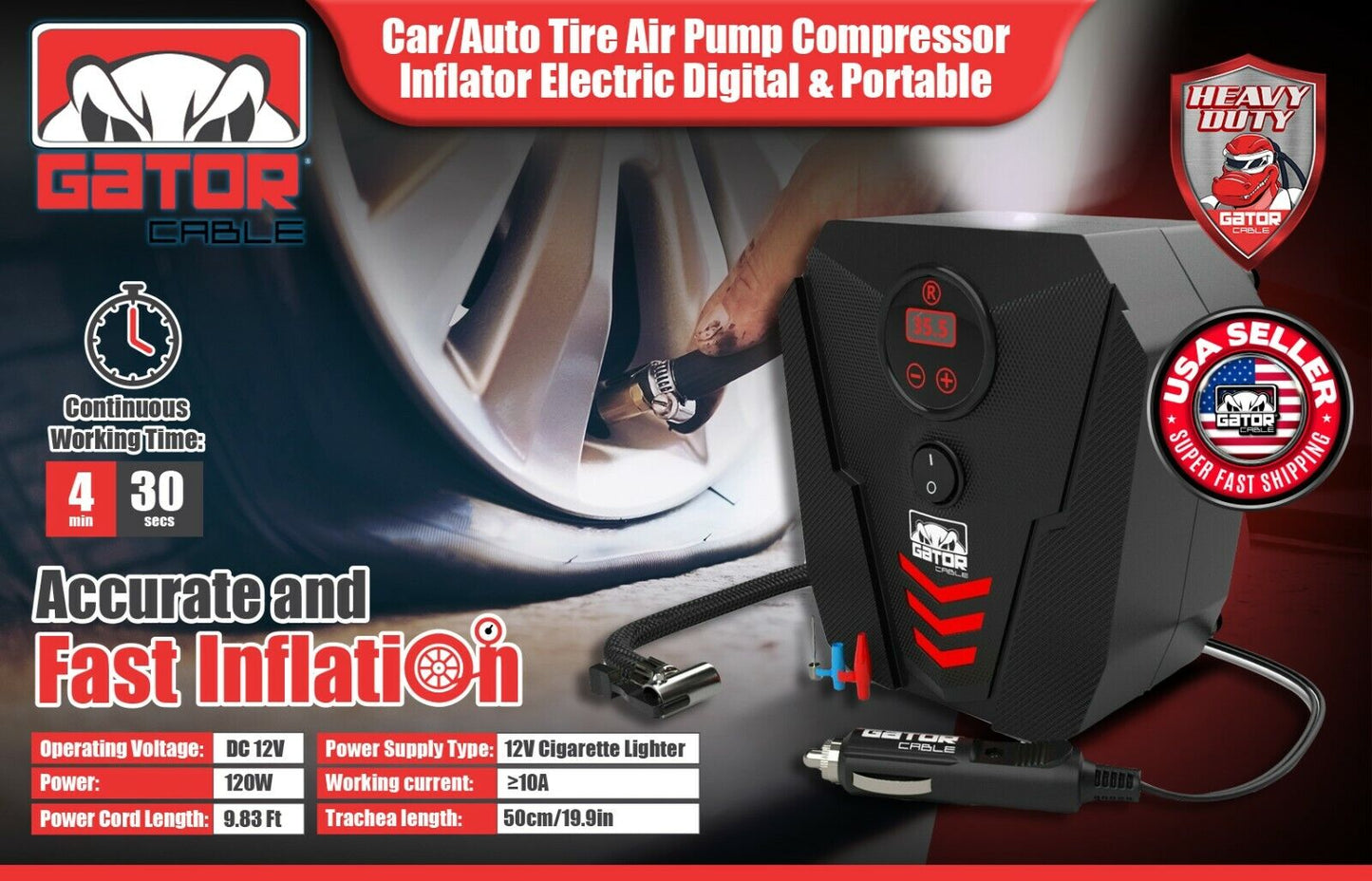 Car Air Tire Pump Inflator Compressor Digital Electric Auto Portable 150PSI 12V