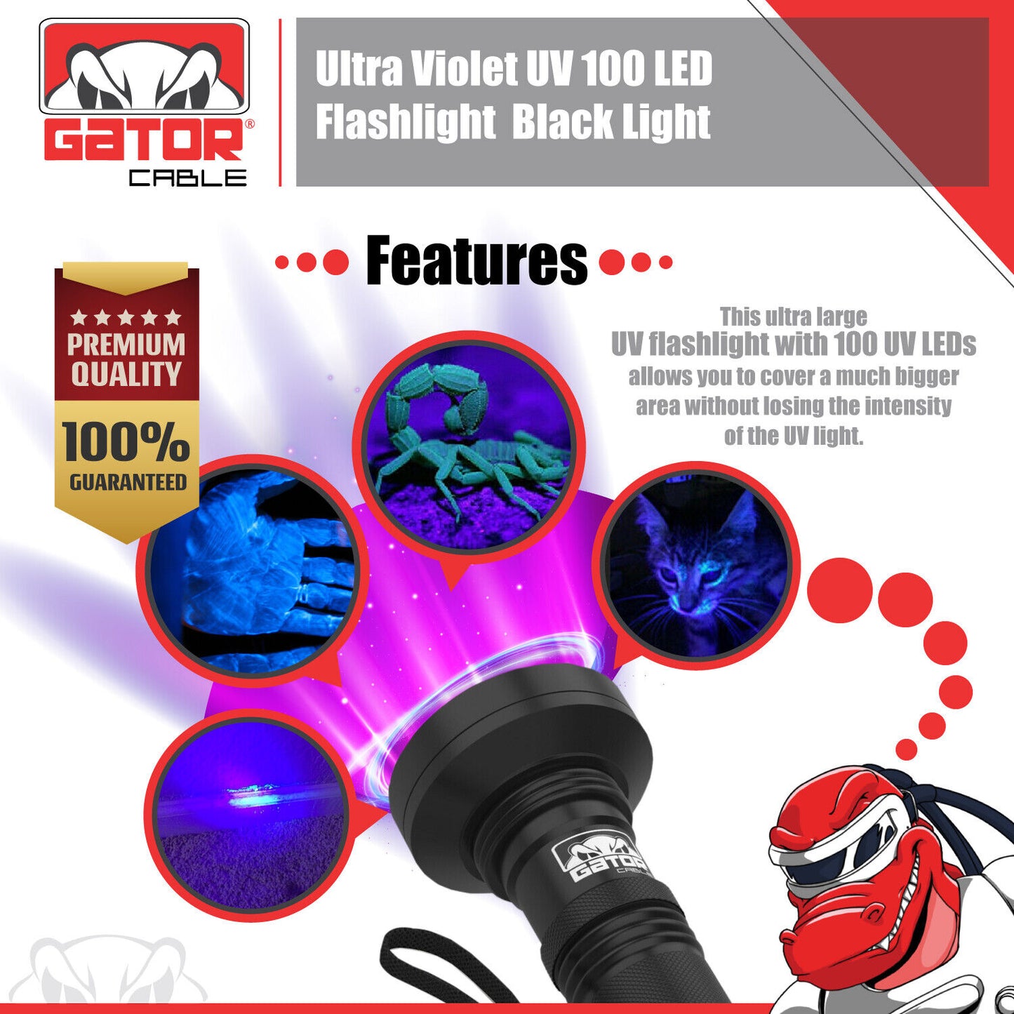 UV Ultraviolet Light 100 LED Flashlight BlackLight 395nM Inspection Lamp Torch