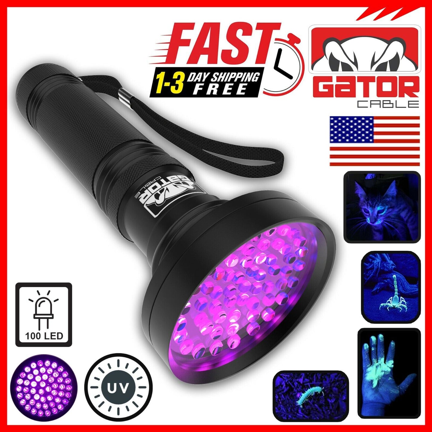 UV Ultraviolet Light 100 LED Flashlight BlackLight 395nM Inspection Lamp Torch