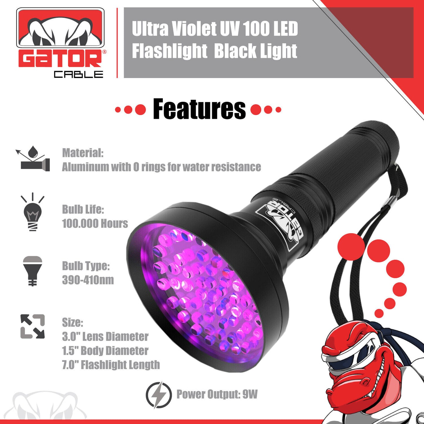 UV Ultraviolet Light 100 LED Flashlight BlackLight 395nM Inspection Lamp Torch
