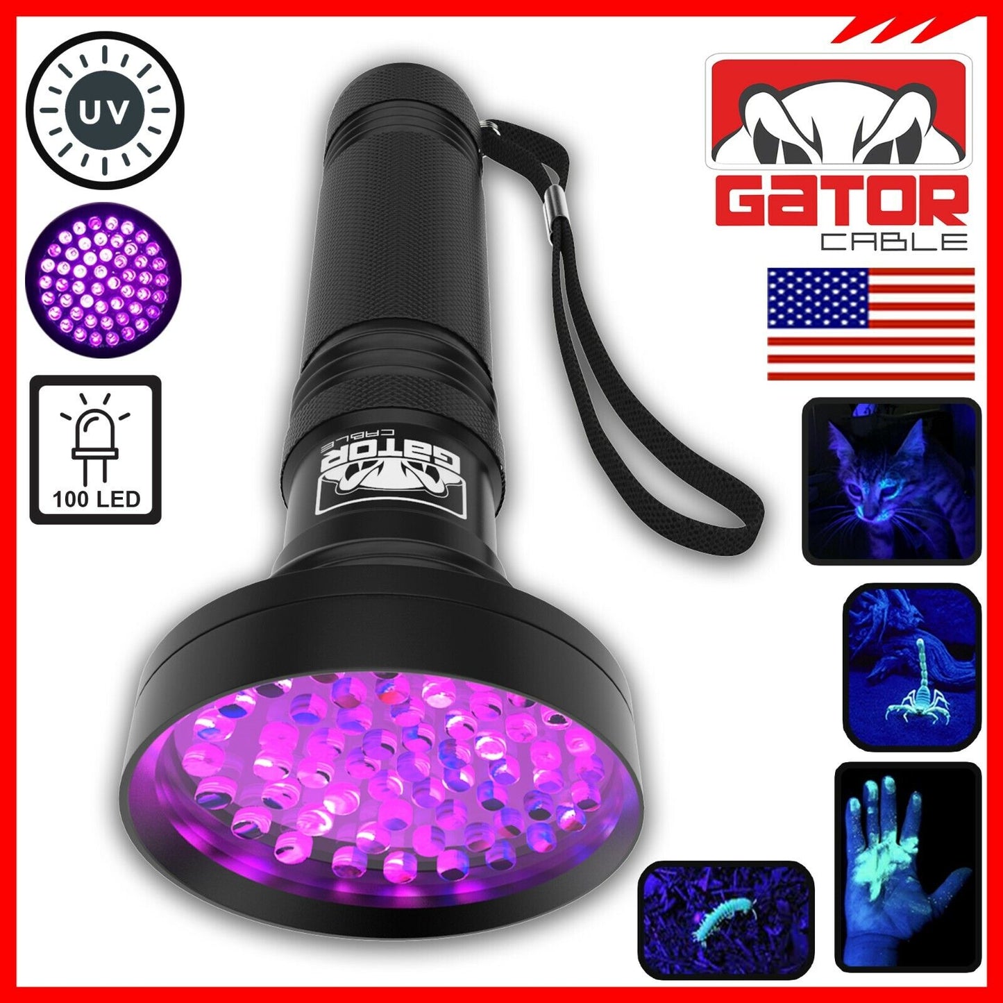 UV Ultraviolet Light 100 LED Flashlight BlackLight 395nM Inspection Lamp Torch
