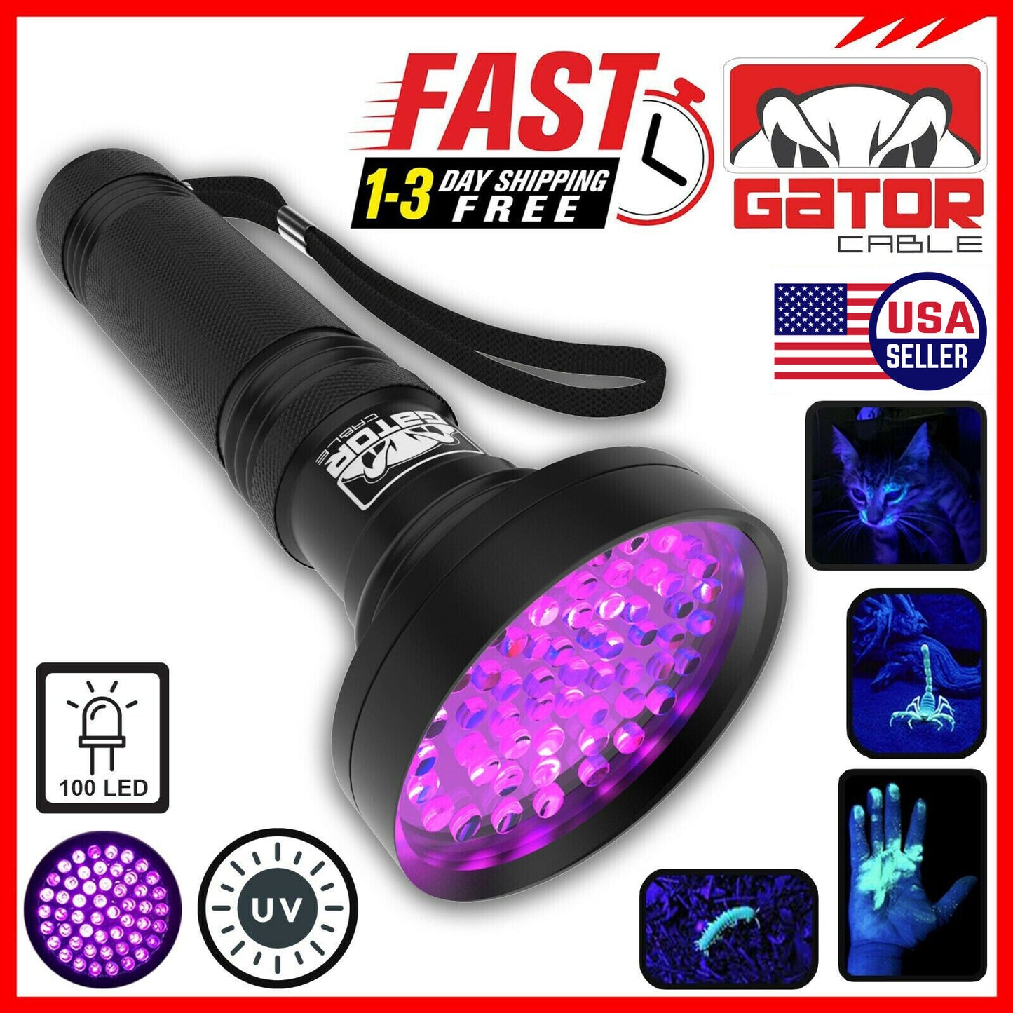 UV Ultraviolet Light 100 LED Flashlight BlackLight 395nM Inspection Lamp Torch