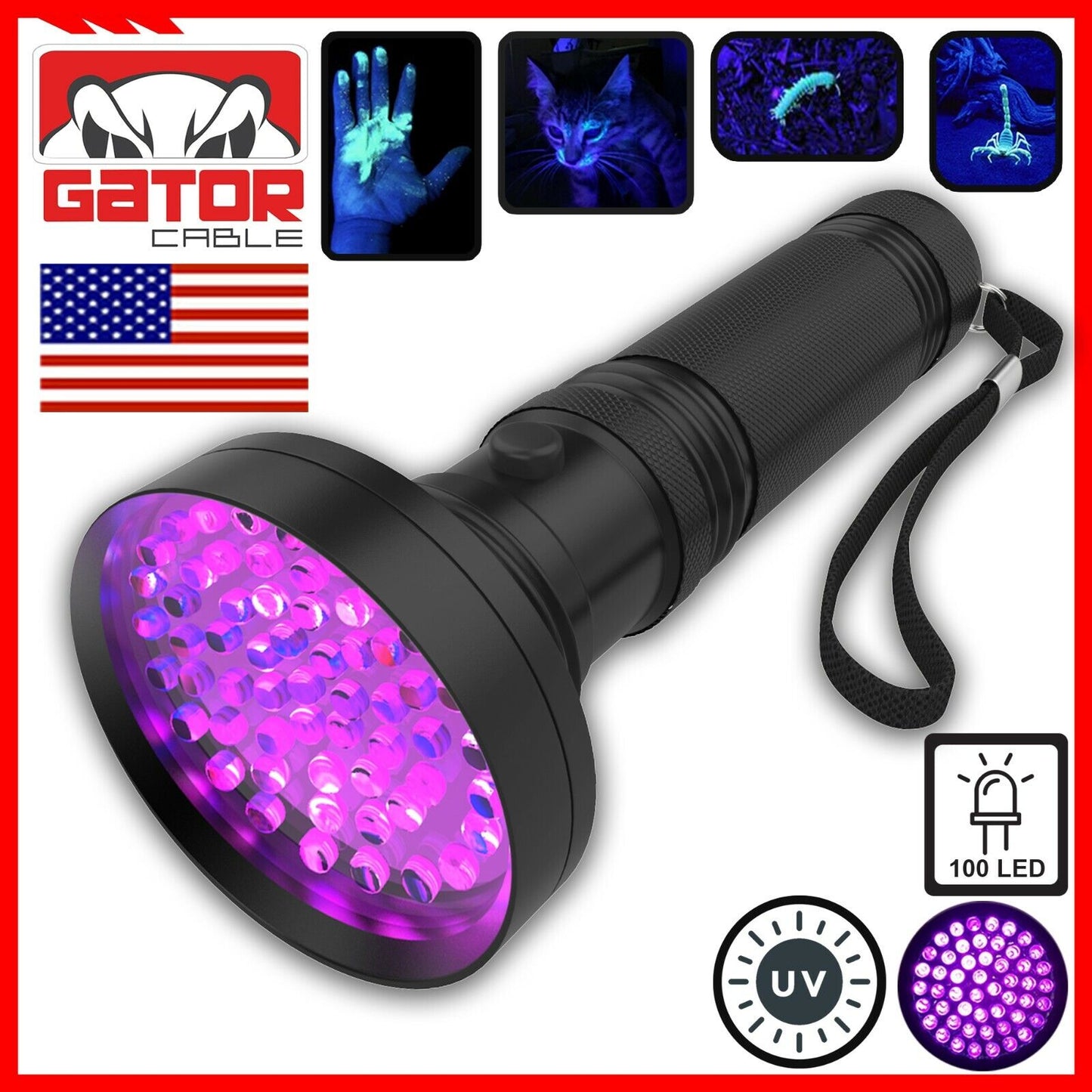 UV Ultraviolet Light 100 LED Flashlight BlackLight 395nM Inspection Lamp Torch