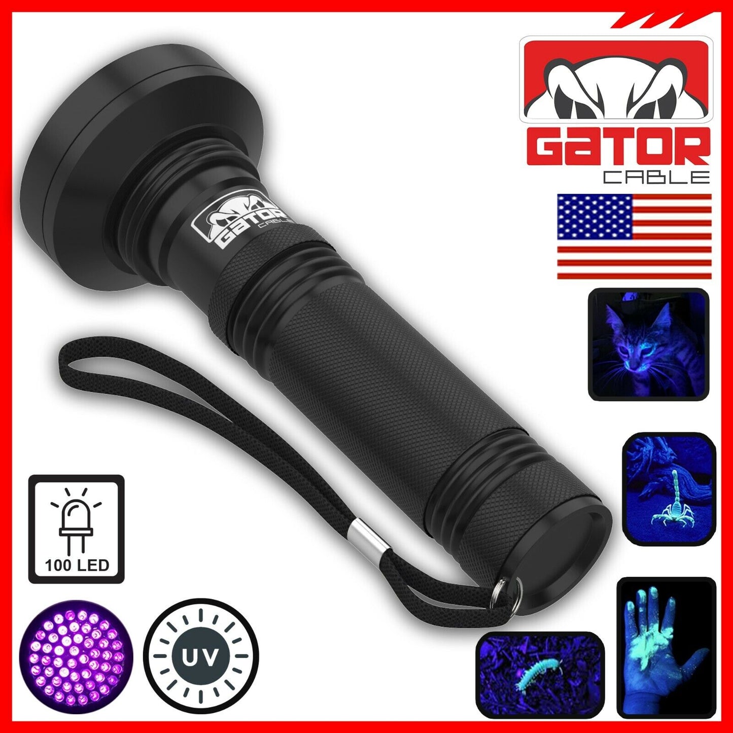 UV Ultraviolet Light 100 LED Flashlight BlackLight 395nM Inspection Lamp Torch