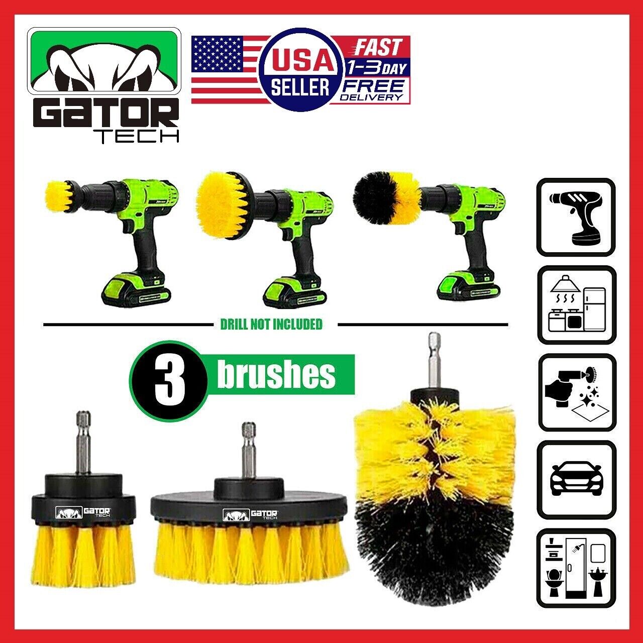 Drill Brushes Attachment Set 3-Pack Power Cleaner Cleaning Scrubber Tub Shower