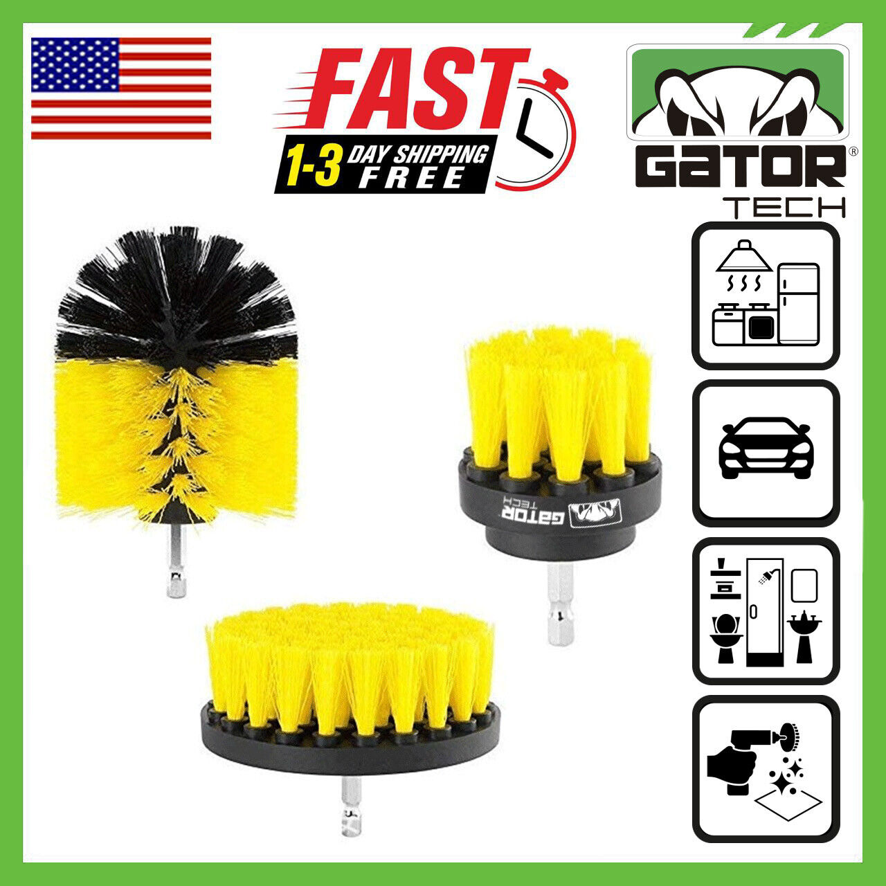 Drill Brushes Attachment Set 3-Pack Power Cleaner Cleaning Scrubber Tub Shower