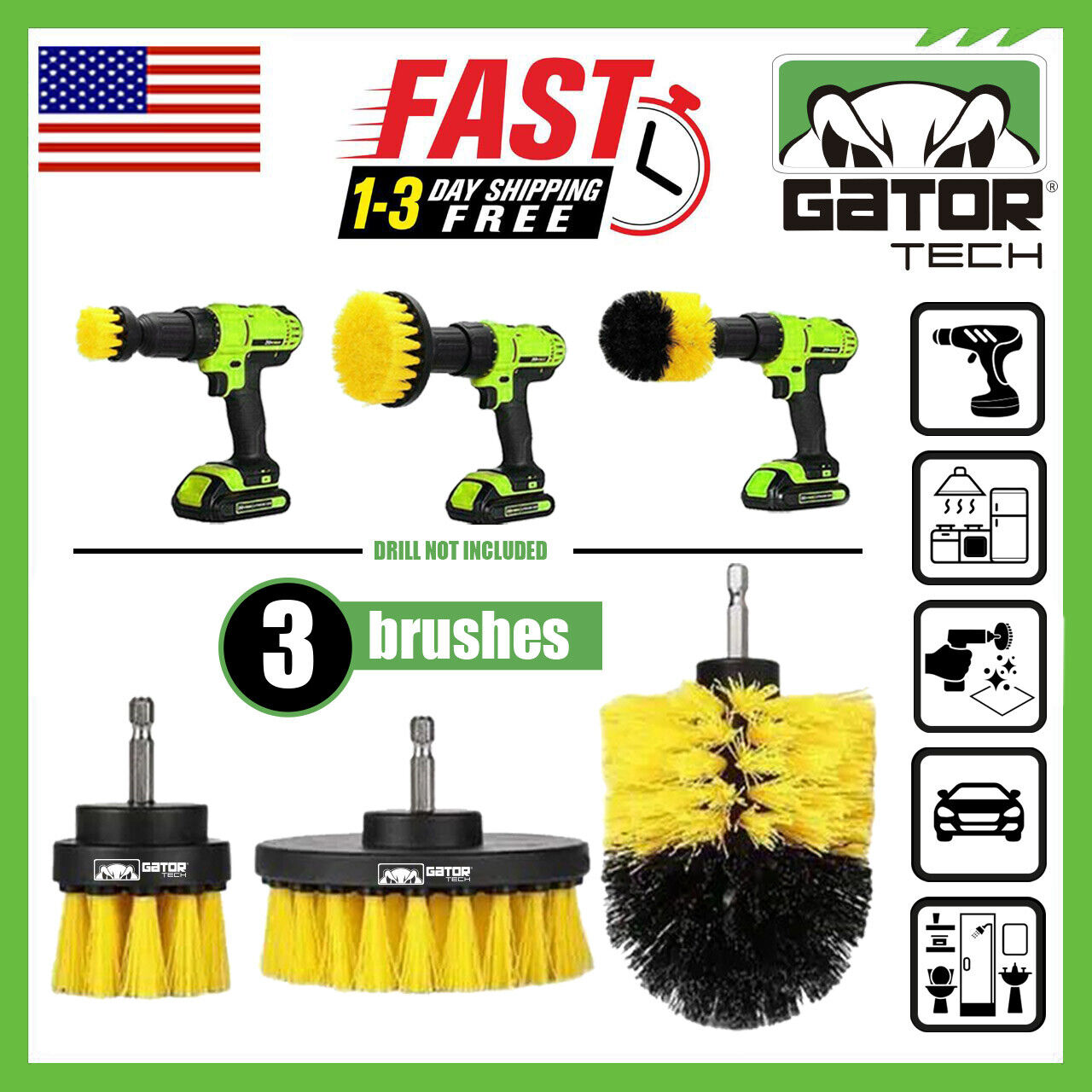 Drill Brushes Attachment Set 3-Pack Power Cleaner Cleaning Scrubber Tub Shower