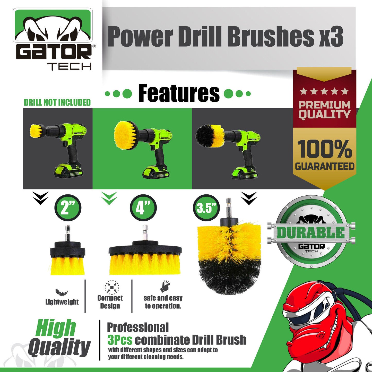 Drill Brushes Attachment Set 3-Pack Power Cleaner Cleaning Scrubber Tub Shower