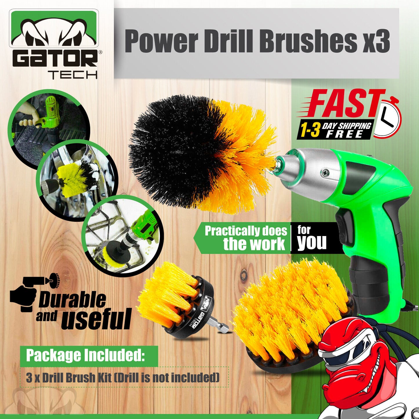 Drill Brushes Attachment Set 3-Pack Power Cleaner Cleaning Scrubber Tub Shower