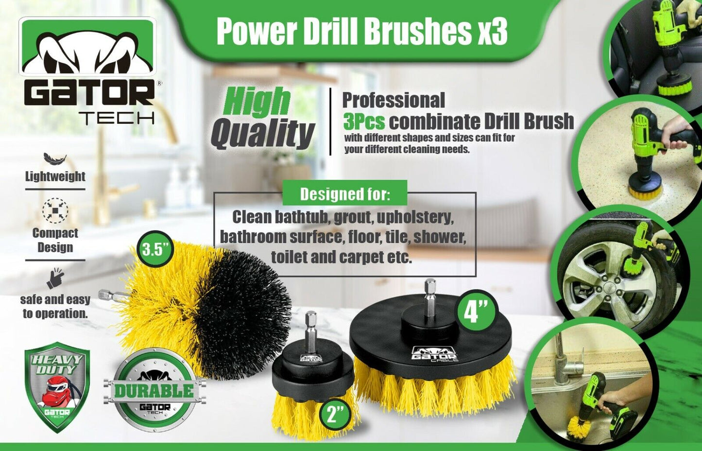 Drill Brushes Attachment Set 3-Pack Power Cleaner Cleaning Scrubber Tub Shower