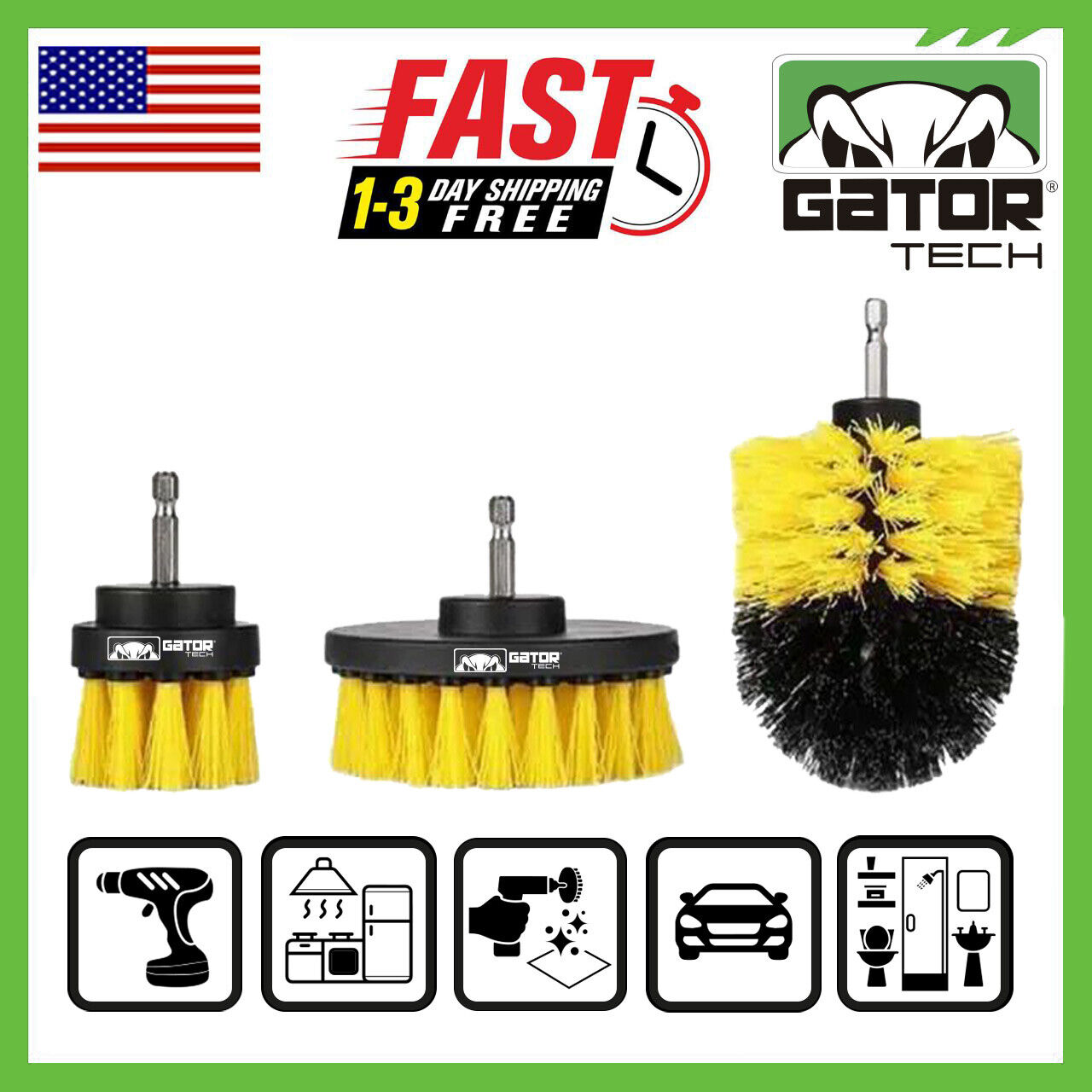 Drill Brushes Attachment Set 3-Pack Power Cleaner Cleaning Scrubber Tub Shower