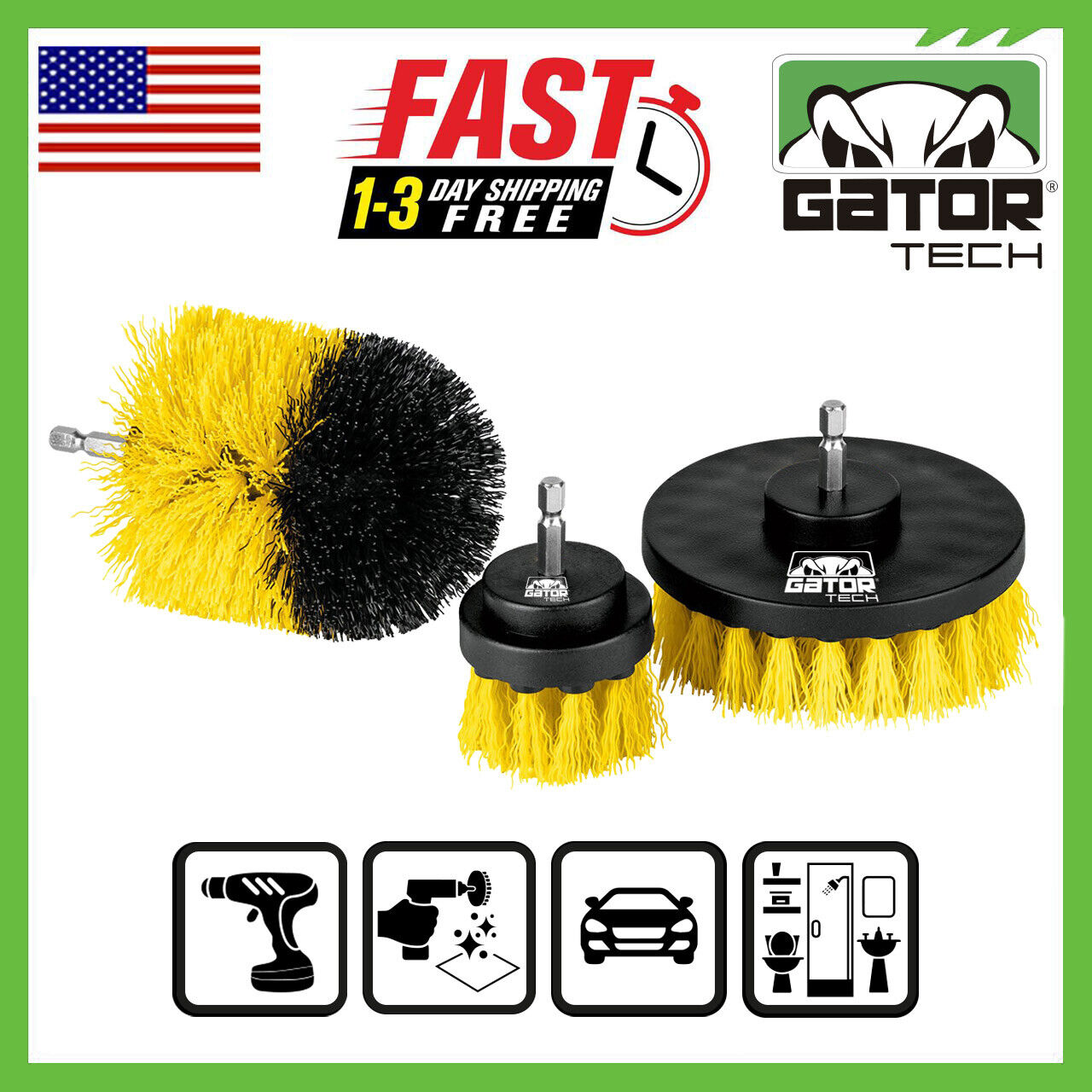 Drill Brushes Attachment Set 3-Pack Power Cleaner Cleaning Scrubber Tub Shower