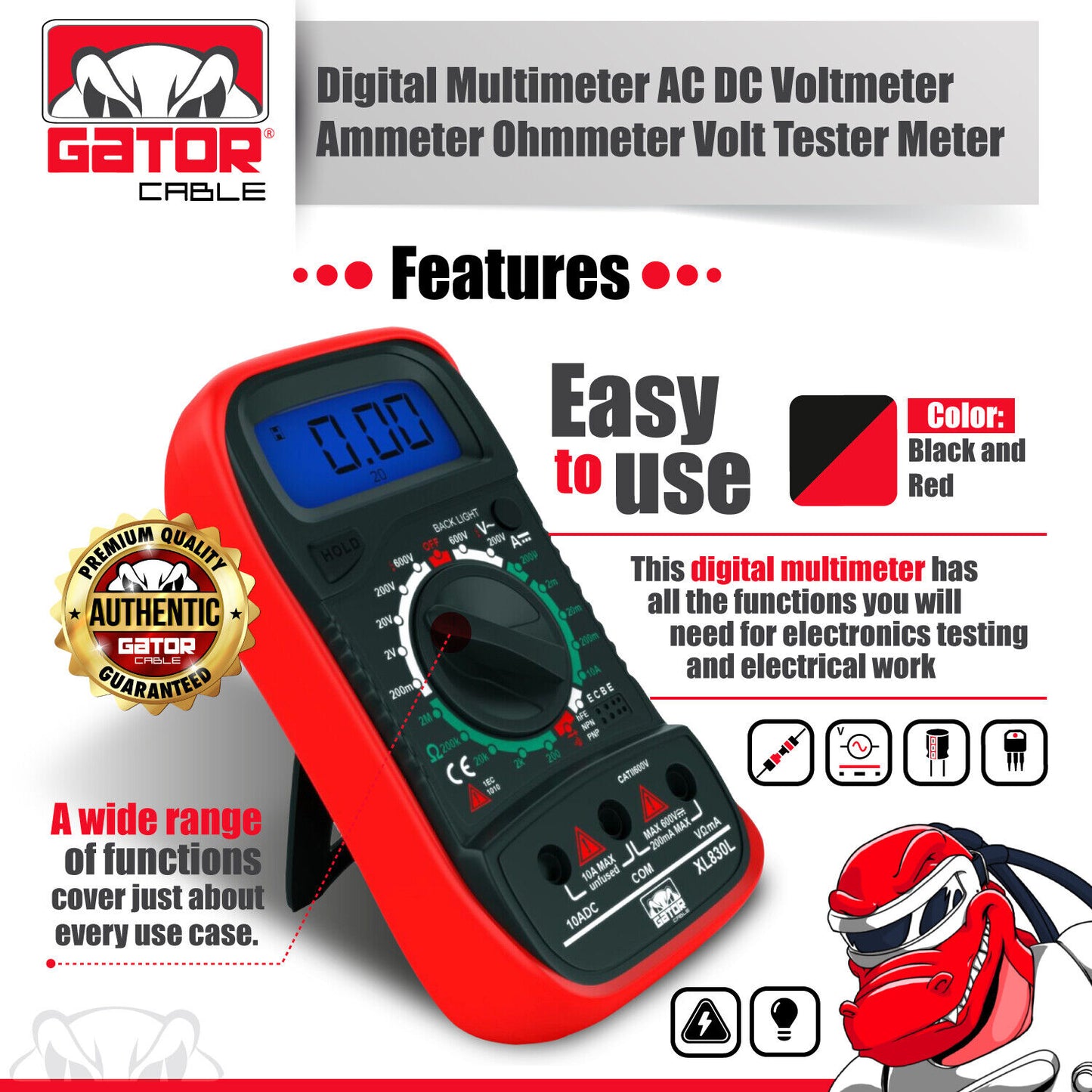 Digital Multimeter AC DC Voltmeter Ammeter Ohmmeter Volt Tester Meter 9V Power